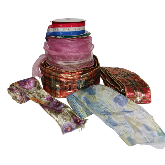 🎗️🎀Vintage Ribbon Bundle Valentine Christmas Patriotic Floral10 Rolls + Extras - Picture 5 of 11